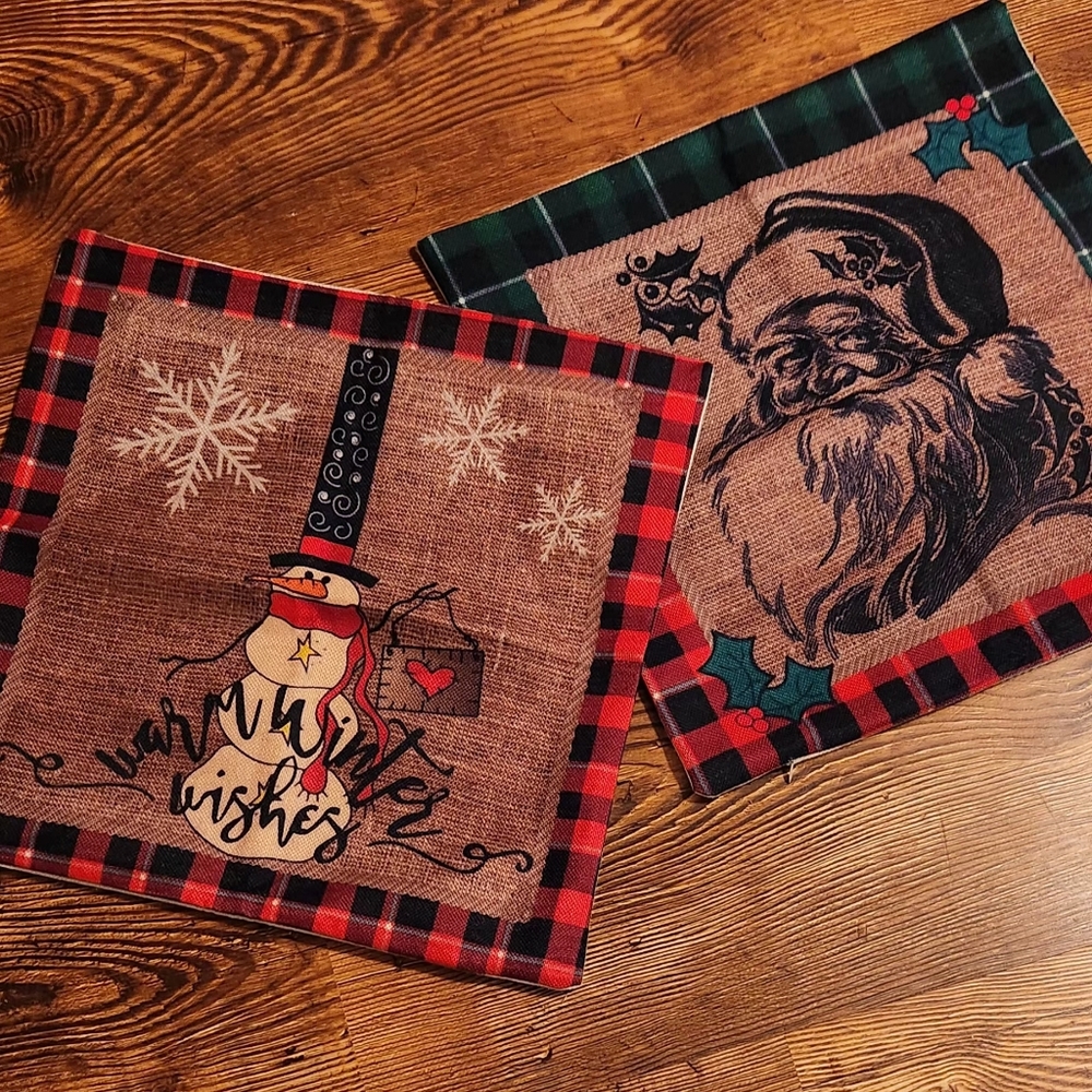 Festive Holiday Pillow Slip Covers Set - Red and Black Plaid